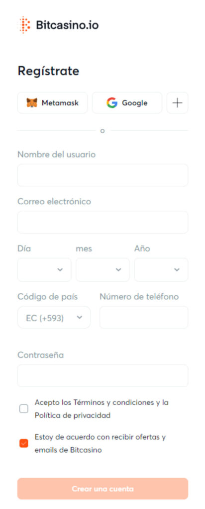 Registro Bitcasino.io Ecuador