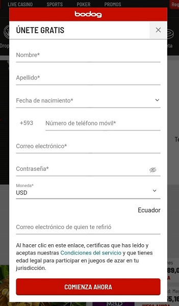 asi puedes  registrar cuenta en bodog ecuador