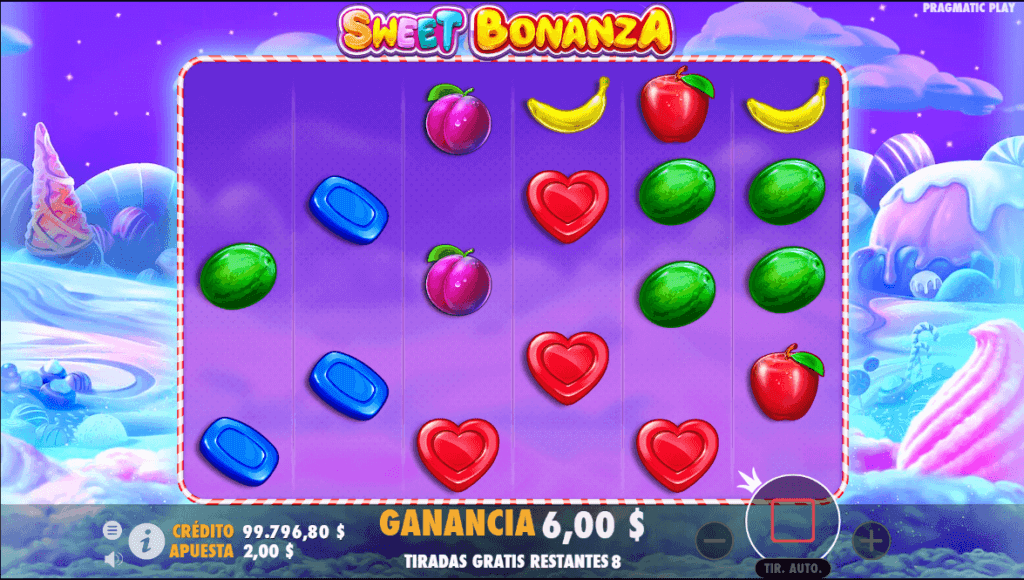 Tragamonedas Sweet Bonanza ejemplo de juego