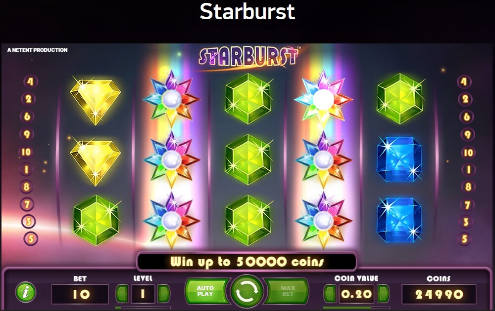 Símbolo de comodín en la tragamonedas Starburst de NetEnt