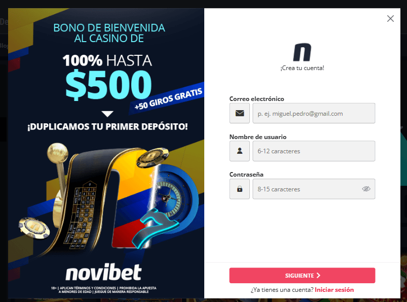 Registro en Novibet Ecuador