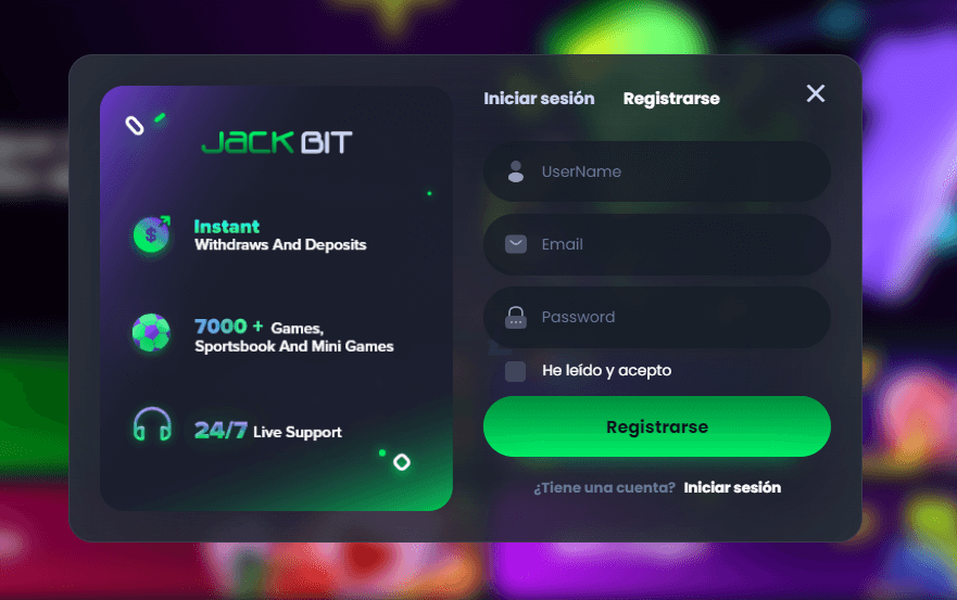 Formato de registro en Jackbit Casino Ecuador