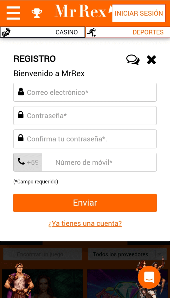 Formato de registro en Mr Rex Ecuador