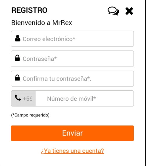 Formato de registro simplificado Mr Rex Ecuador