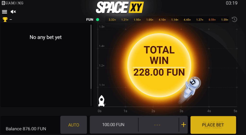 Función autoplay Space XY crash game