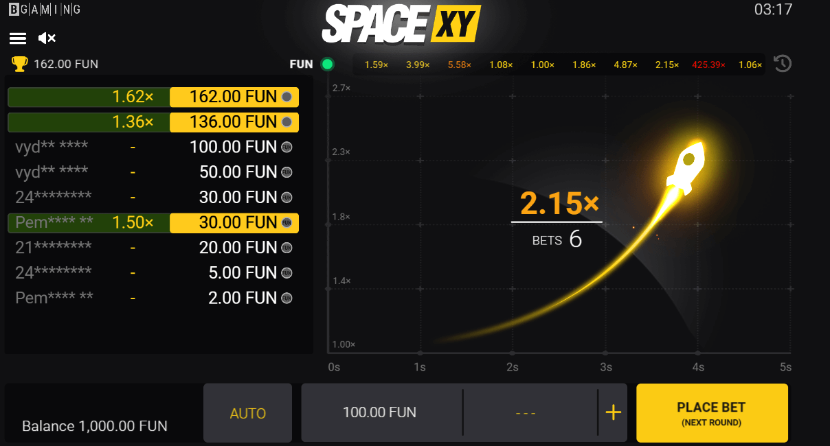 Gráficos Space XY crash game