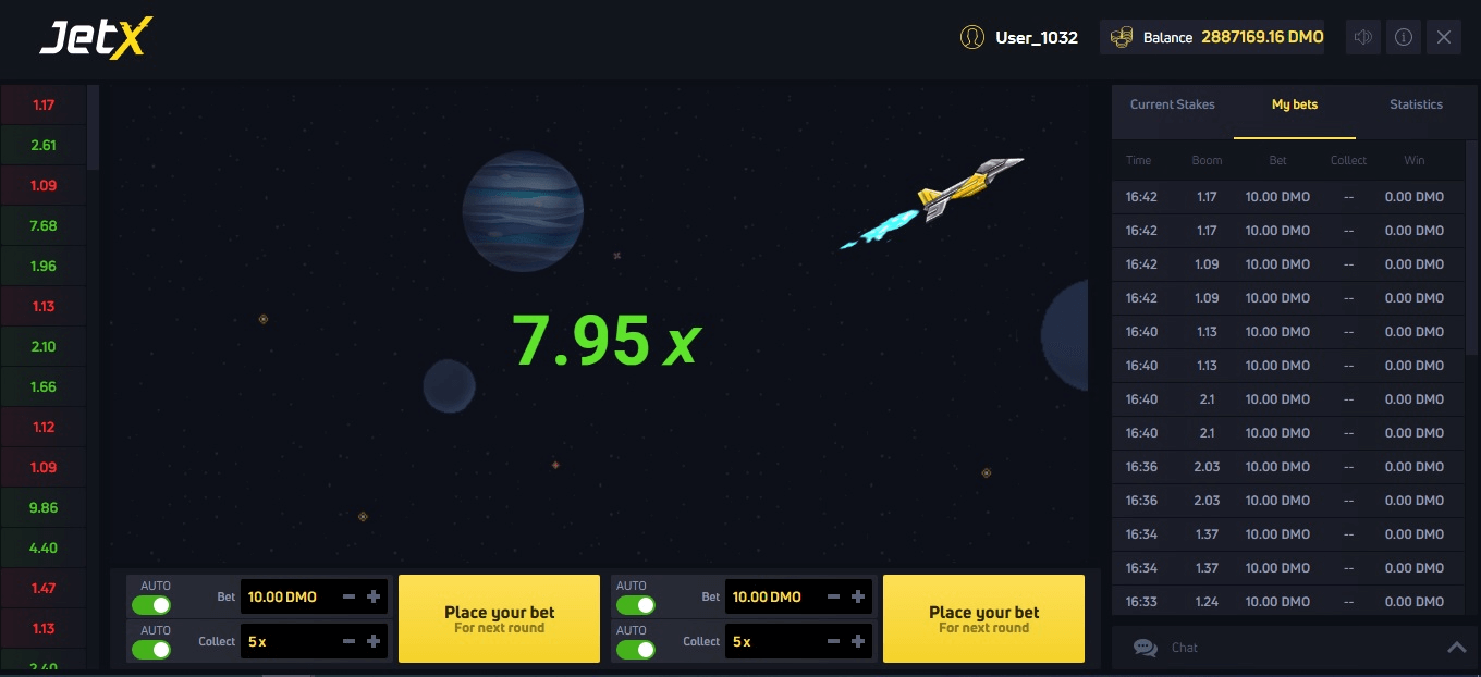 Gráficos de JetX crash game