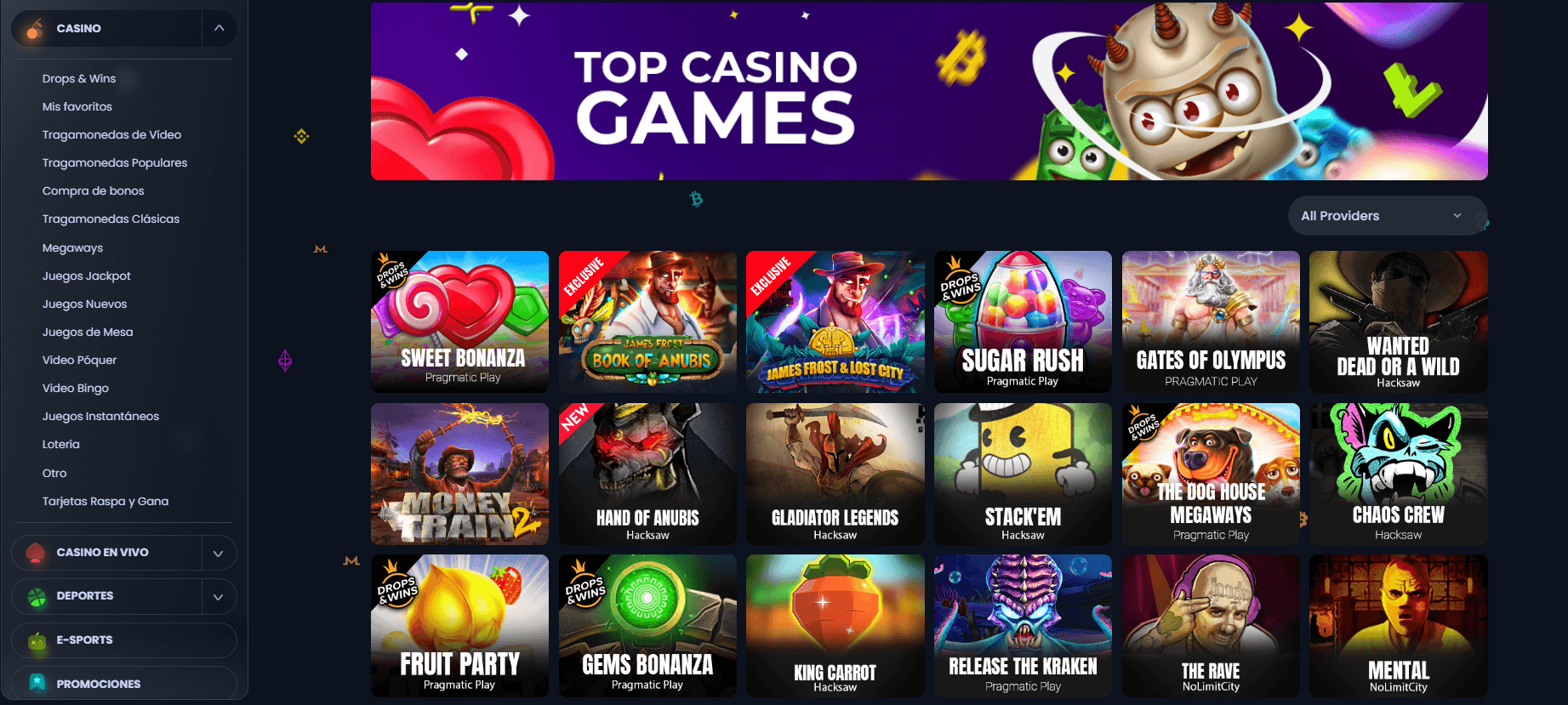 Oferta de juegos de Jackbit Casino Ecuador