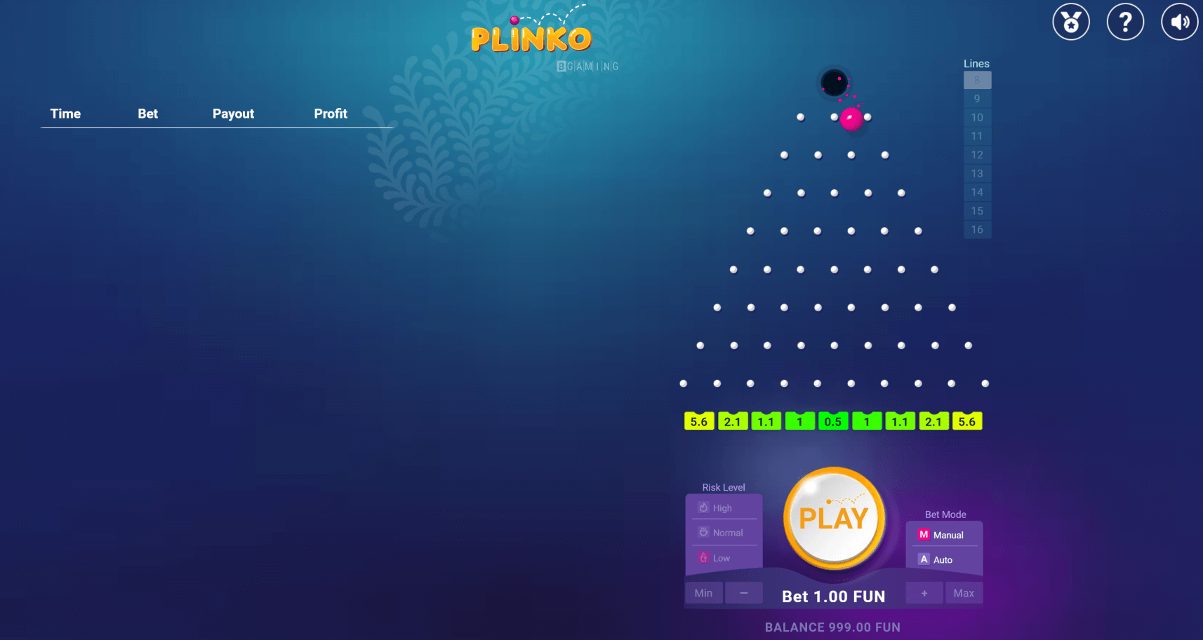 Plinko ejemplo de juego BGaming