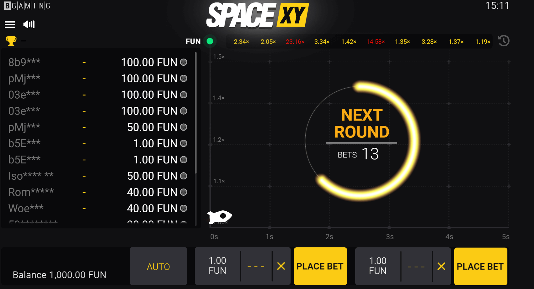 Space XY ejemplo de juego BGaming