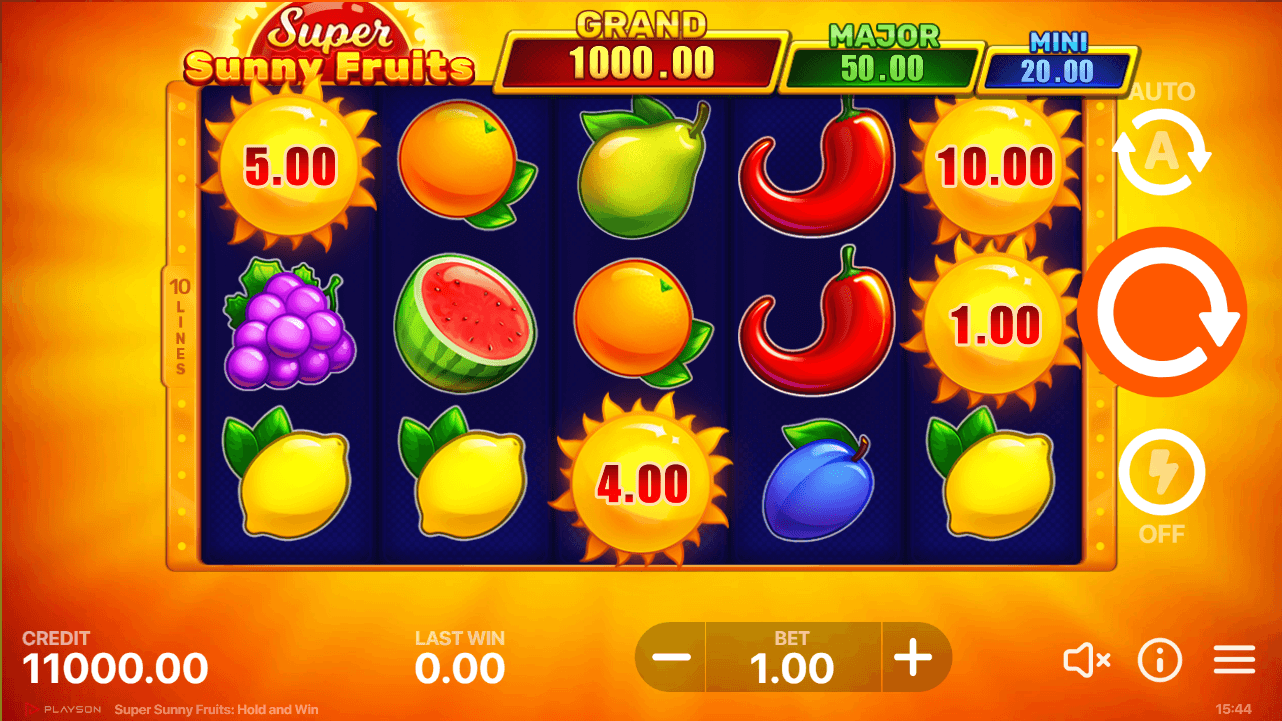 Super Sunny Fruits hold and win ejemplo de juego Playson