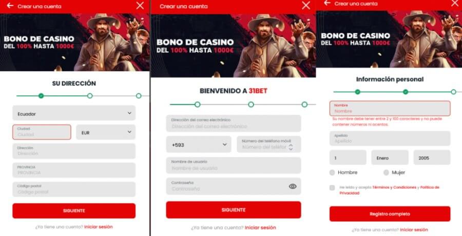 Registro 31Bet casino - Ecuador