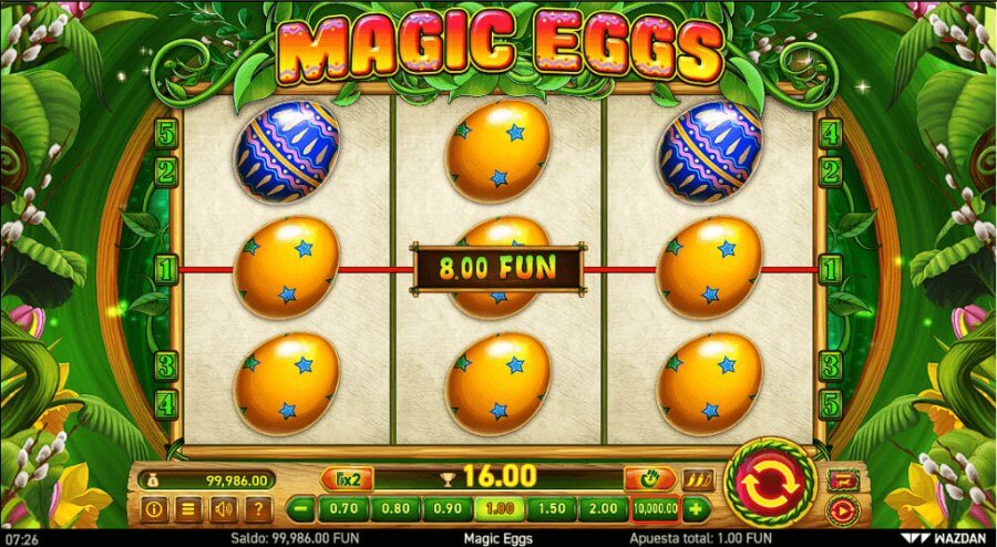 Pantalla de juego principal de la tragamonedas de Pascua Magic Eggs