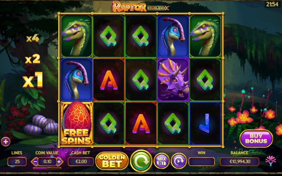 Pantalla de juego principal de la slot Raptor DoubleMax