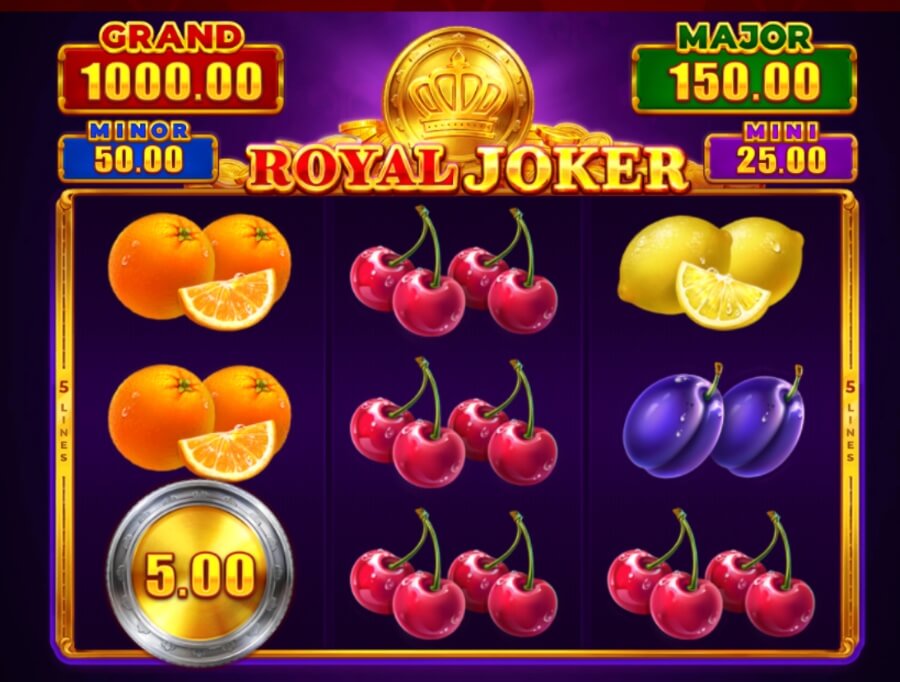 Pantalla de juego de la tragamonedas Royal Joker Hold and Win