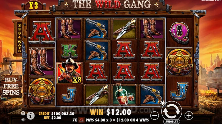 Pantalla de juego de la tragamonedas The Wild Gang