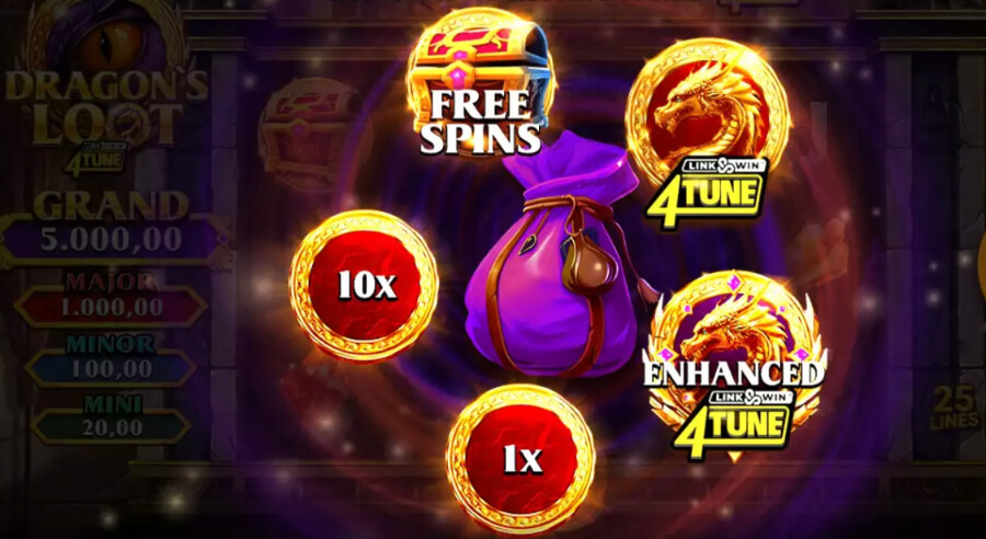 Giros gratis en la tragamonedas Dragon's Loot Link and Win 4Tune