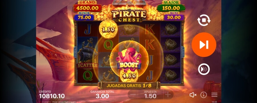 Giros gratis de la tragamonedas Pirate Chest Hold and Win 