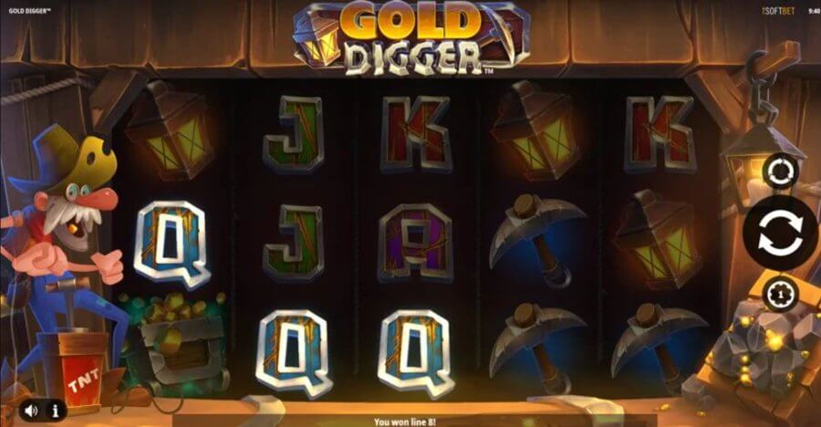 Pantalla de juego principal de la tragamonedas Gold Digger