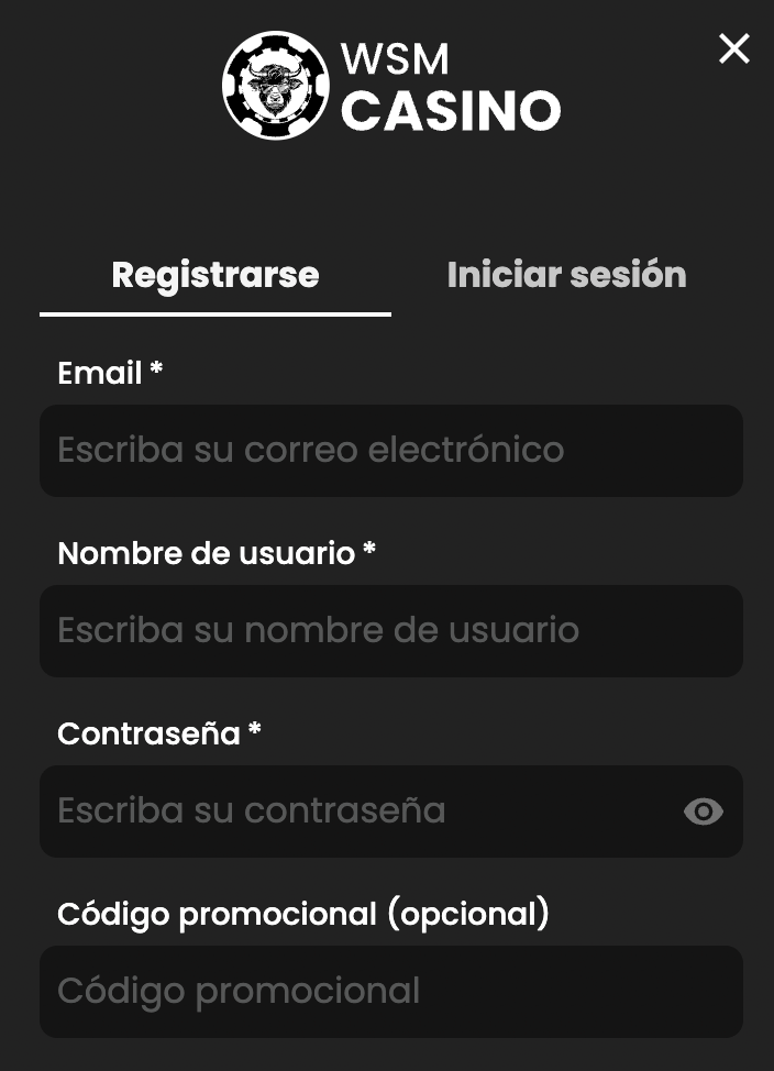 Proceso de registro en WSM Casino